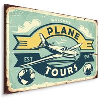 Karo-art Schilderij - Plane Tours, Reclame Bord, Premium Print op Canvas