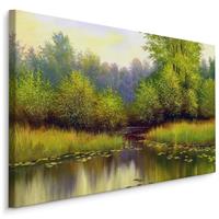 Karo-art Schilderij - Bos in de Lente, Rivier, groen, Premium Print