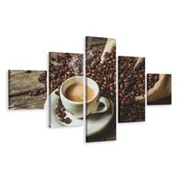 Karo-art Schilderij - koffie en bonen, 5 luik, Premium print