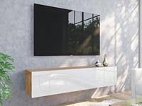 Mobistoxx Tv-meubel KINGSTON 1 klapdeur 140 cm gouden eik/hoogglans wit