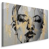 Karo-art Schilderij - Vrouw omringt door Goud, zwart/grijs, Premium Print