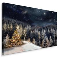 Karo-art Schilderij - Bos in de Winter bij nacht, Premium Print