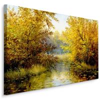 Karo-art Schilderij - Rivier door het Bos, Herfst, Premium Print op Canvas