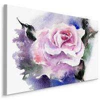Karo-art Schilderij - Geschilderde Roze Roos, Print op Premium Canvas