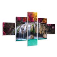 Karo-art Schilderij - Waterval in het diepe bos, 5luik, premium print