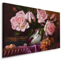 Karo-art Schilderij - Rozen in een Vaas, Premium Print op Canvas