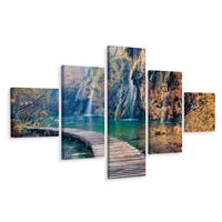 Karo-art Schilderij - Pad langs waterval , 5luik, premium print