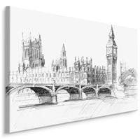 Karo-art Schilderij - Tekening van het oude Londen, Premium Print op Canvas