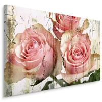 Karo-art Schilderij - Prachtige Roze Rozen, Vintage afbeelding, Premium Print