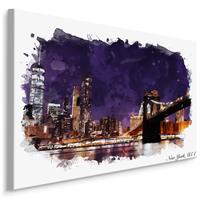 Karo-art Schilderij - Brooklyn Bridge in kader, Premium Print op Canvas