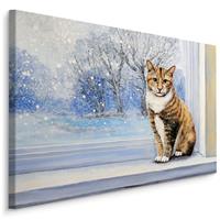 Karo-art Schilderij - Kat in Winterse omstandigheden, Premium Print