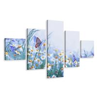 Karo-art Schilderij - Vlinder en bloemen, 5luik, premium print