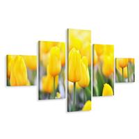 Karo-art Schilderij - Gele tulpen veld, 5luik, premium print