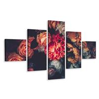 Karo-art Schilderij - Vintage bloemen, 5luik, premium print