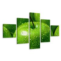 Karo-art Schilderij - Groene appels, 5luik, premium print