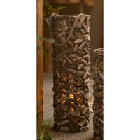 FRANK FLECHTWAREN Windlichtsäule Treibholz aus Holz & Glas 79 cm hoch, Bodenwindlicht, Dekosäule