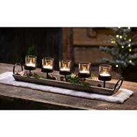FRANK FLECHTWAREN Lichterboard 'Industrial' aus Holz für 5 Kerzen, Teelichthalter, Kerzenboard