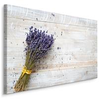 Karo-art Schilderij - Lavendel op een Houten Achtergrond, Premium Print op Canvas