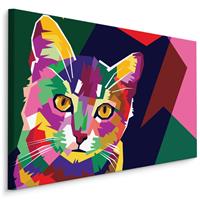 Karo-art Schilderij - Kleurrijke Kat, Multikleur, Premium Print op Canvas