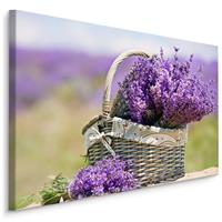 Karo-art Schilderij - Lavendel in een Rieten Mand, Paars, premium print