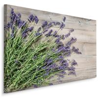 Karo-art Schilderij - Lavendel op rustiek hout (print op canvas), premium print