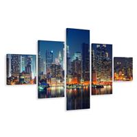 Karo-art Schilderij - Skyline van Manhatten, NYC, 5luik, premium print