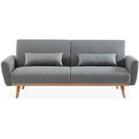 ALICE'S HOME Design Sofa ausziehbar aus Stoff - Oskar - 2-3 sitzig skandinavischischer Stil mit Holzbeinen