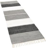 THEKO Loper Stripe Cotton Handgeweven tapijtloper, platweefsel, puur katoen, met de hand geweven, met franje, ideaal in de hal & slaapkamer