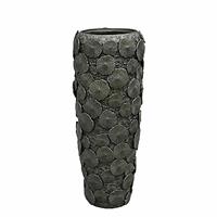 Gartentraum.de XXL Vase mit Einsatz - Polystone - Grau - Indoor - Rund - Semere / 97x38cm (HxDm) / mit Wasserstandsanzeiger