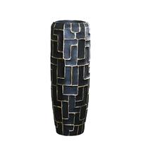 Gartentraum.de Edle XXL Vase mit Einsatz aus Polystone - Schwarz&Gold - Ayana / 98x35cm (HxDm) / mit Wasserstandsanzeiger