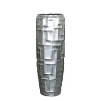 Gartentraum.de Edle XXL Vase aus Polystone - Silber- Indoor - Mit Einsatz - Abeni / 75x34cm (HxDm) / ohne Wasserstandsanzeiger
