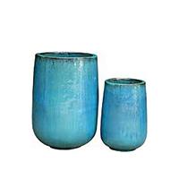 Gartentraum.de Outdoor Pflanzvase 2er Set - Keramik - Ocean Blue - Esterato