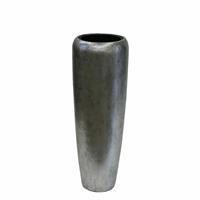 Gartentraum.de XXL Pflanzvase für drinnen mit Einsatz - Polystone - Silber - Rund - Amera / 97x34cm (HxDm) / ohne Wasserstandsanzeiger