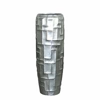 Gartentraum.de Edle XXL Vase aus Polystone - Silber- Indoor - Mit Einsatz - Abeni / 98x35cm (HxDm) / ohne Wasserstandsanzeiger