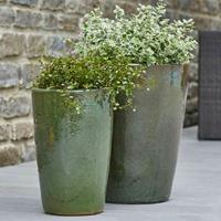 Gartentraum.de Outdoor Blumenvase aus glasierter Keramik - 2er Set - Hodota