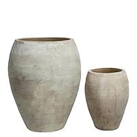 Gartentraum.de 2er Set Outdoor Pflanzvase - Terrakotta - Rund - Leya