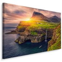 Karo-art Schilderij - Zonsondergang aan de kust, premium print