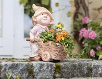 HOME Living Pflanzer Junge mit Schubkarre Blumentöpfe bunt