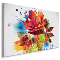 Karo-art Schilderij - Herfst bladeren in waterverf (print op canvas), premium print