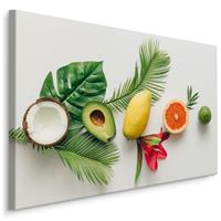 Karo-art Schilderij - Kleurrijke fruit en palmbladeren, premium print