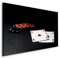 Karo-art Schilderij - Pokerfiches en speelkaarten, premium print