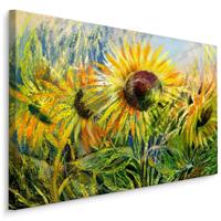 Karo-art Schilderij - Prachtige Zonnebloemen, Premium Print op Canvas