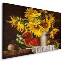 Karo-art Schilderij - Stilleven Zonnebloemen en Fruit, Premium Print