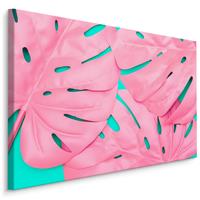 Karo-art Schilderij - Roze Monstera Blad, Premium Print, roze/groen