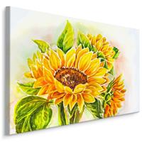 Karo-art Schilderij - Zonnebloem in waterverf (print op canvas), premium print