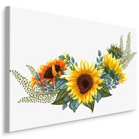 Karo-art Schilderij - Zonnebloem en bladeren (print op canvas), premium print