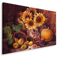 Karo-art Schilderij - Stilleven met zonnebloem (print op canvas), premium print