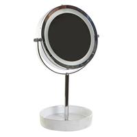 Items Luxe badkamerspiegel / make-up spiegel met LED verlichting rond zilver metaal D15 x H33 cm -
