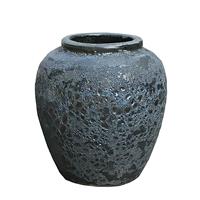 Gartentraum.de Bauchige Pflanzvase für draußen in antik schwarz - Sandblast - Rustero / 30x28cm (HxDm)