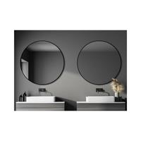 TALOS Globo Black Badspiegel, rund, Ø 120 cm - Badezimmerspiegel - schwarz - Aufhängeband in Lederoptik, schwarz